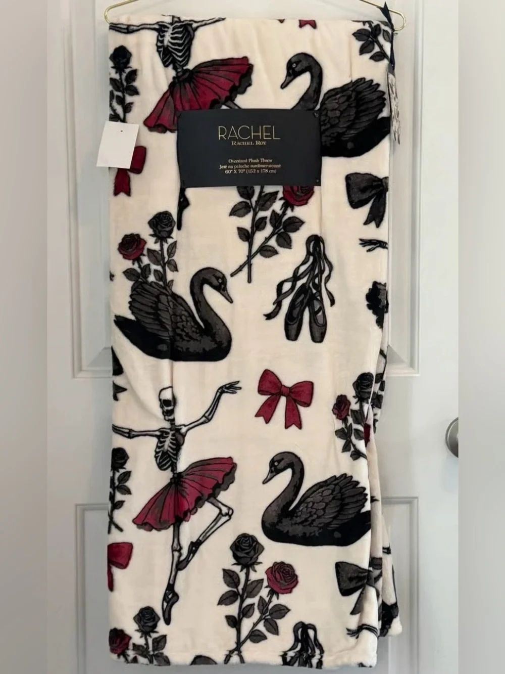 🥂RACHEL Roy Black, White & Red Ballet Motif Plush Throw Blanket🥂